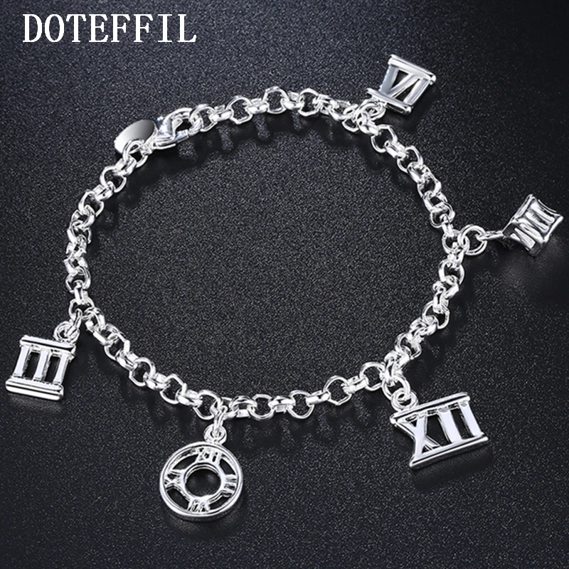 

DOTEFFIL 925 Sterling Silver Five Roman Numeral Pendant Bracelet For Woman Charm Wedding Engagement Fashion Party Jewelry
