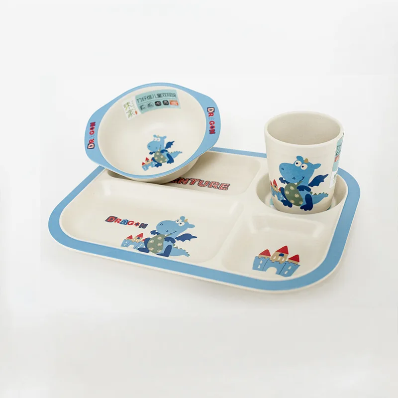 Детская посуда из бамбукового волокна мультяшный обеденный набор посуды чашка чаша - Цвет: set2