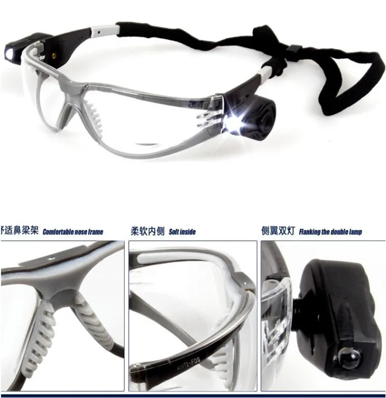 LEDライト付き安全メガネ,3m,11356,目の保護,耐衝撃,防塵,防滴