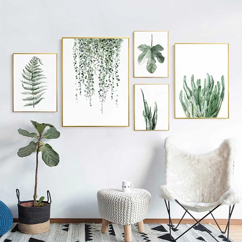 

Canvas Painting Plant Poster Wall Art Green Leaves Nordic Style Pictures Hd Prints Modular Minimalist For Kids Room Home Decor
