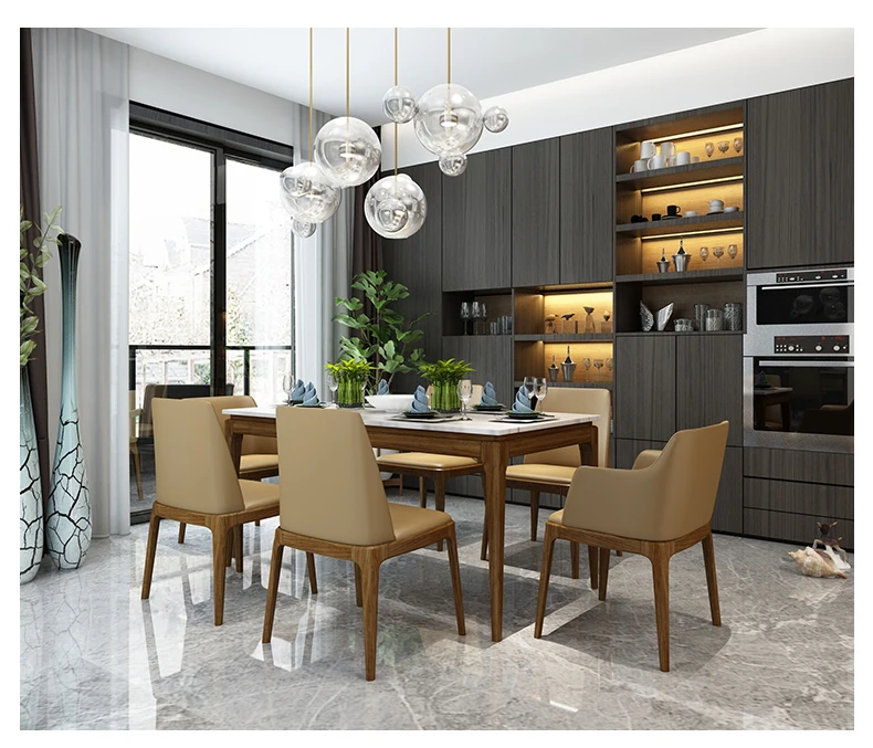 Stainless steel Dining Room Set Home Furniture minimalist modern marble dining table and 6 chairs mesa de jantar muebles comedor