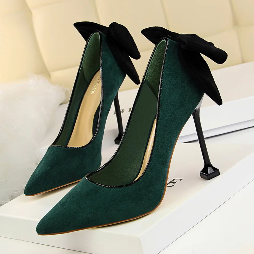 Women Pumps Shoes Butterfly-knot Flock Shallow Slip-On Pointed Toe Thin 9.5cm High Heels Wedding Lady Sexy Party Female Shoes Women Pumps Shoes Butterfly-knot Flock Shallow Slip-On Pointed Toe Thin 9.5cm High Heels Wedding Lady Sexy Party Female Shoes