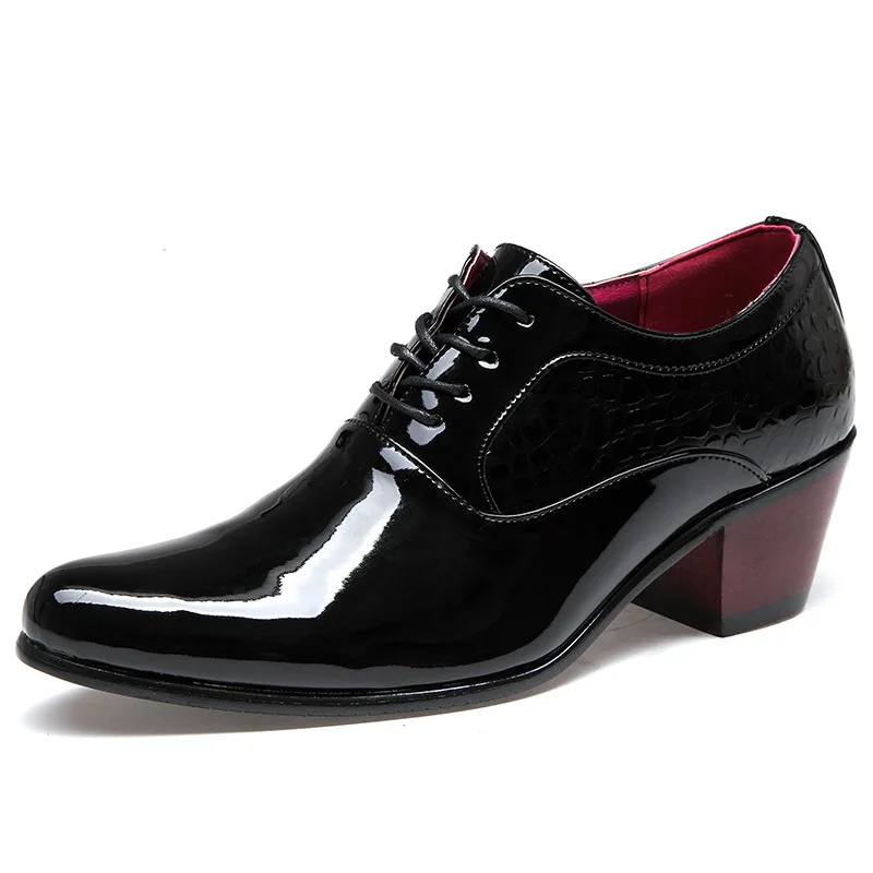 Роскошные туфли-оксфорды из лакированной кожи с острым носком; мужская обувь, визуально увеличивающая рост; Классическая обувь в деловом стиле; Мужские модельные туфли на шнуровке - Цвет: Qipi