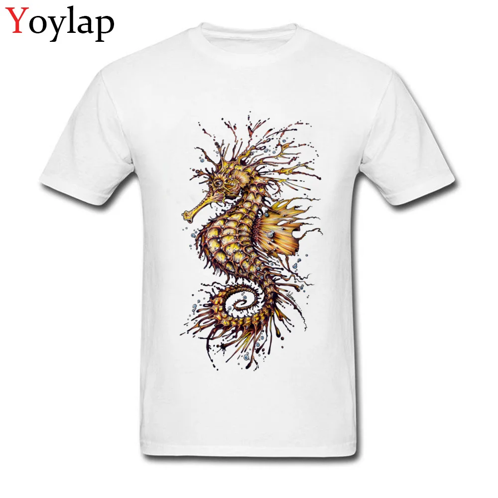 100% Cotton Tops Tees SEAHORSE for Boys Printed T Shirt Summer 2017 Fashion Round Neck Short Sleeve Tee-Shirt Top Quality white