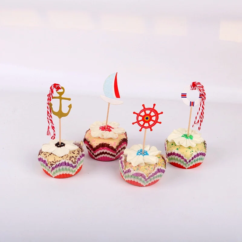 24 шт./лот бахромой пиратского корабля логотип кекс ботворезы выбирает День рождения украшения душ детей мальчик способствует украшать торта