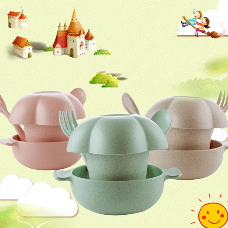 Children Feeding Dishes Set Infant Wheat Straw Tableware Baby Dinnerware With Fork Spoon Cup Kid Bowls Food Container T0524 Children Feeding Dishes Set Infant Wheat Straw Tableware Baby Dinnerware With Fork Spoon Cup Kid Bowls Food Container T0524