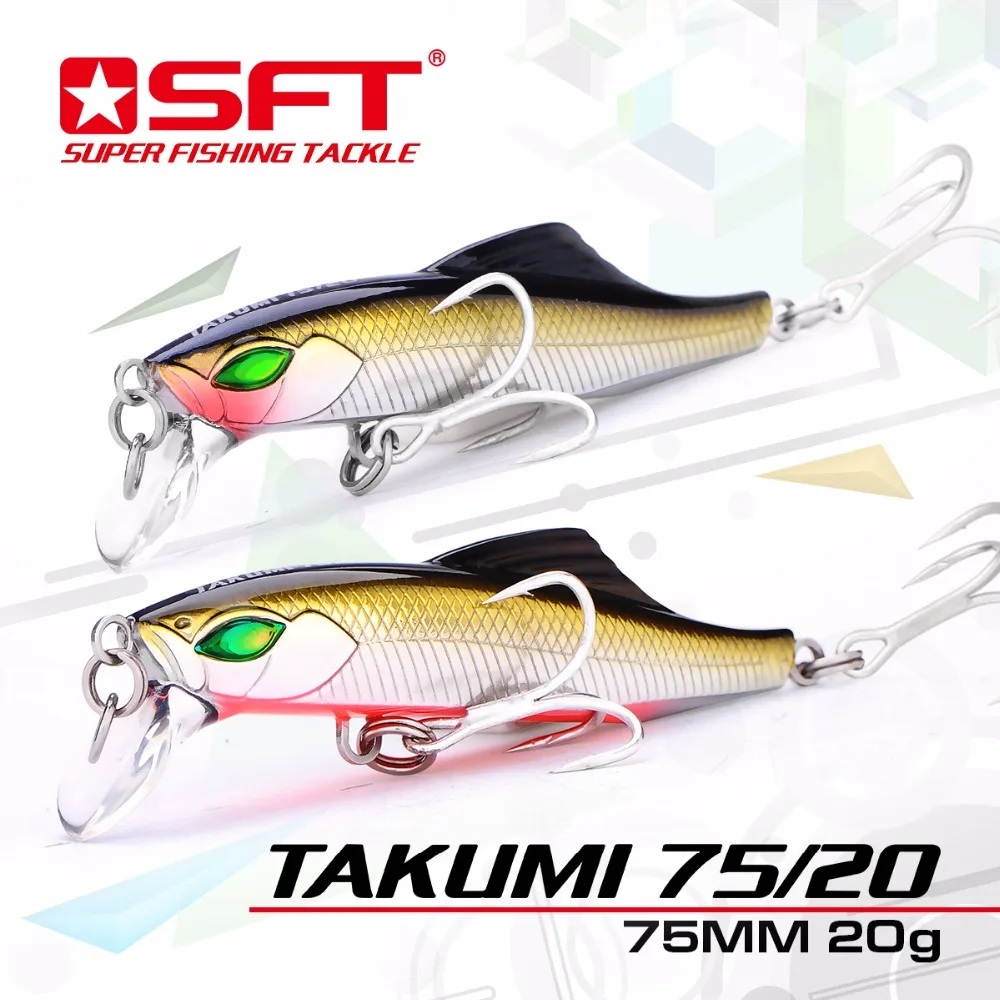 Luxusní série Takumi 75-20 Minnow Lure Japan s pěknou krabicí značky SFT 75mm / 20g Sinking Fishing Lure Fishing Tackle