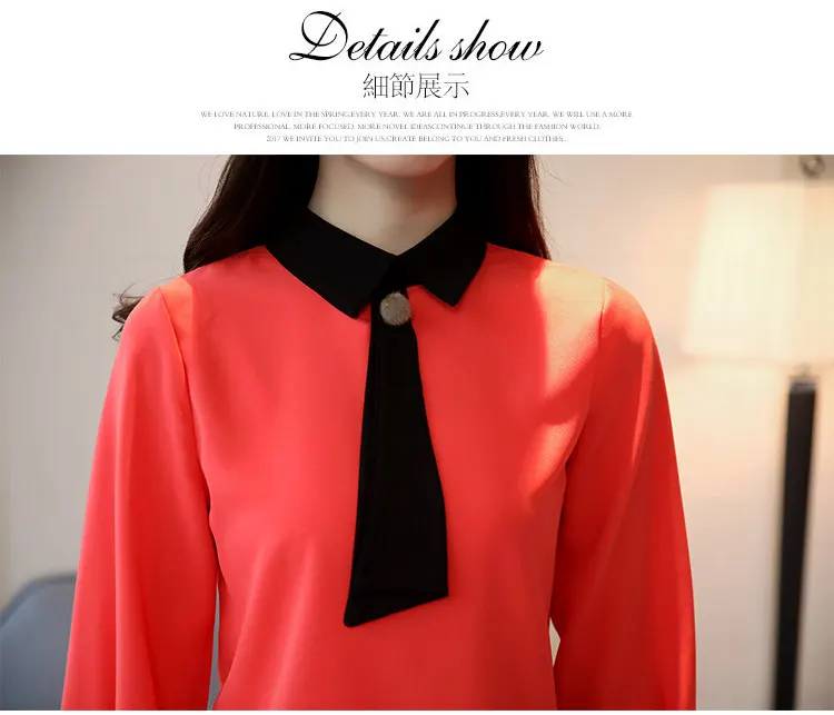 Women Blouses New 2019 Casual Autumn Shirt Elegant Bow Long Sleeve Tops Patchwork Chiffon Blusas Mujer OL Office Blouse (13)