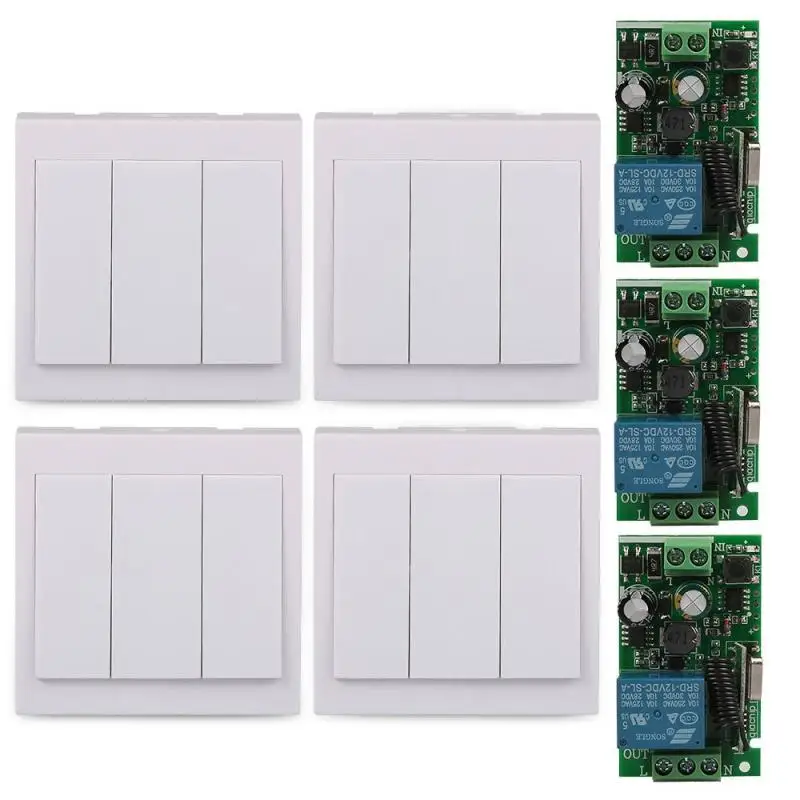 

3pcs Wall Panel 3CH 433MHz RF Remote Transmitter TX Remote Control Home Light Switch and 433 MHz 220V 1CH Relay Receiver Module