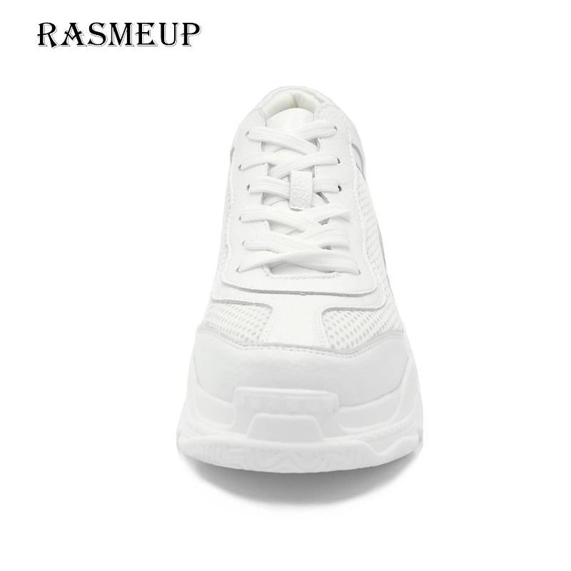 RASMEUP/женские кроссовки на платформе из натуральной кожи и сетчатого материала; коллекция года; Модные женские белые туфли для папы; повседневная женская обувь на шнуровке
