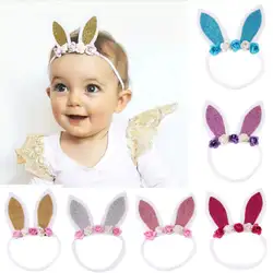 Симпатичные новорожденного ребенка девушки Хэллоуин цветок кролик уха повязка Hairband Головные уборы аксессуары