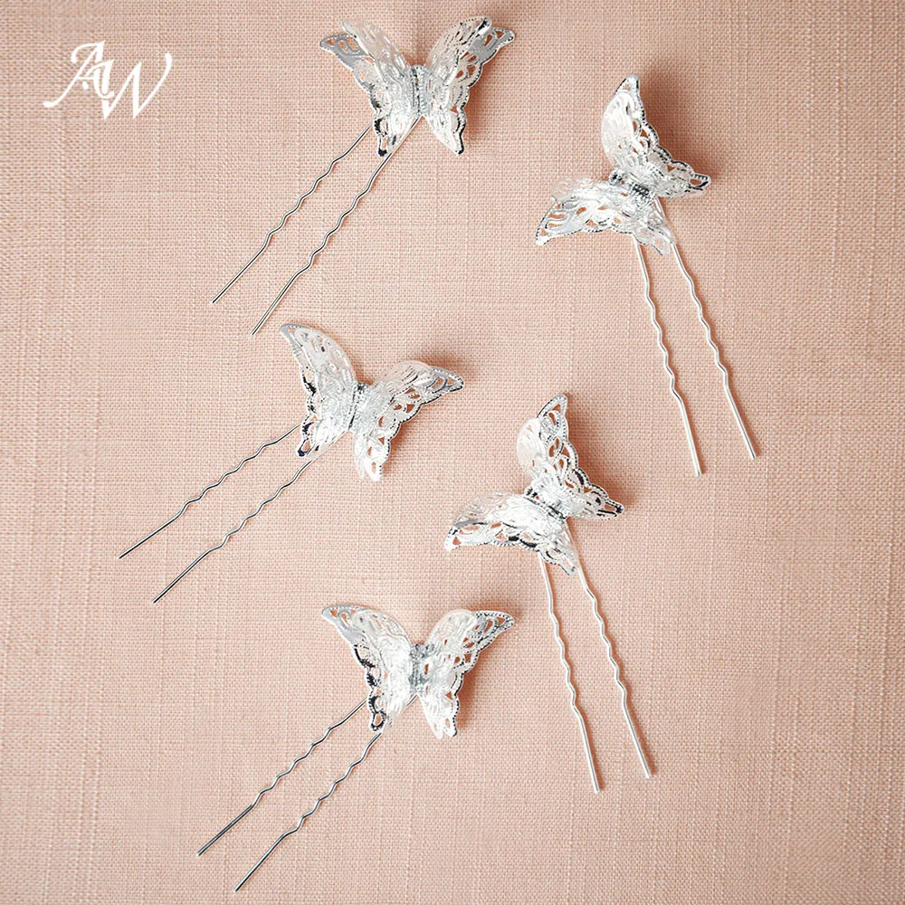AW 5 pcs Butterfly Crystal Rhinestone Hair Pins Wedding Bridal Headwear