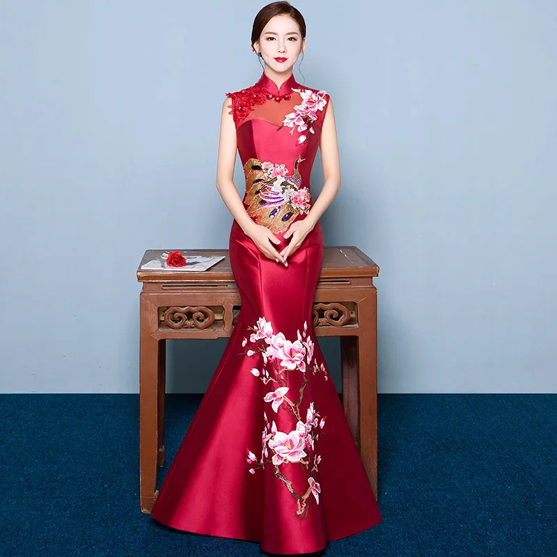 Модное свадебное платье Cheongsam, Восточное вечернее платье в китайском стиле, женское элегантное платье Qipao, сексуальное длинное платье в стиле ретро, Vestido S-3XL
