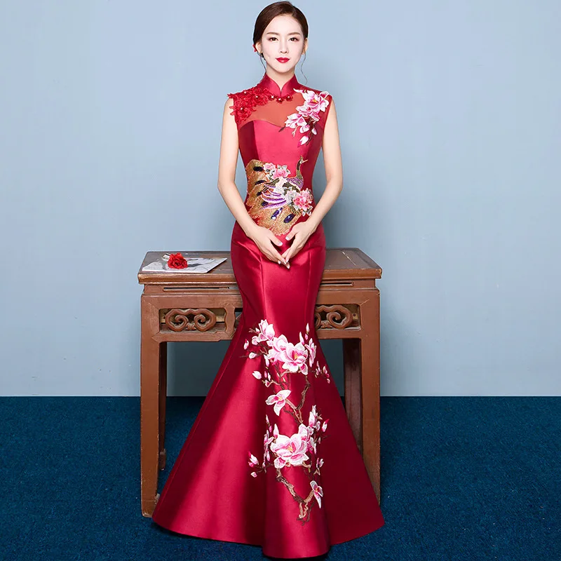Chinese Female Evening Dress Cheongsam Qipao for Wedding Party