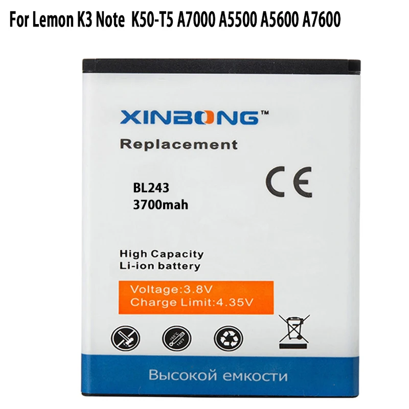 

XINBONG BL243 Battery For Lenovo Lemon K3 Note Battery K50-T5 A7000 A5500 A5600 A7600 Batteries with tracking number