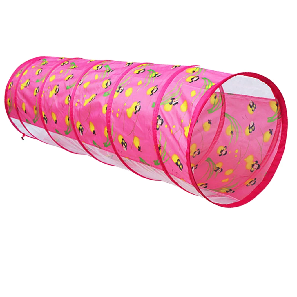 1.5m Glowworm Pop Up Tunnel Toy Play Tent Hut Baby Playhouse Developmental Crawling Adventure Tunnel Games Pink