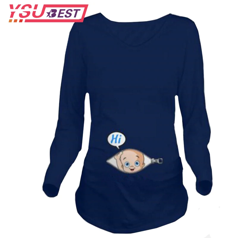 New Autumn Maternity T-shirts Tees Women Cute Maternity Clothes Tops Funny Pregnancy Long Sleeve T shirts Pregnant Zwanger Shirt