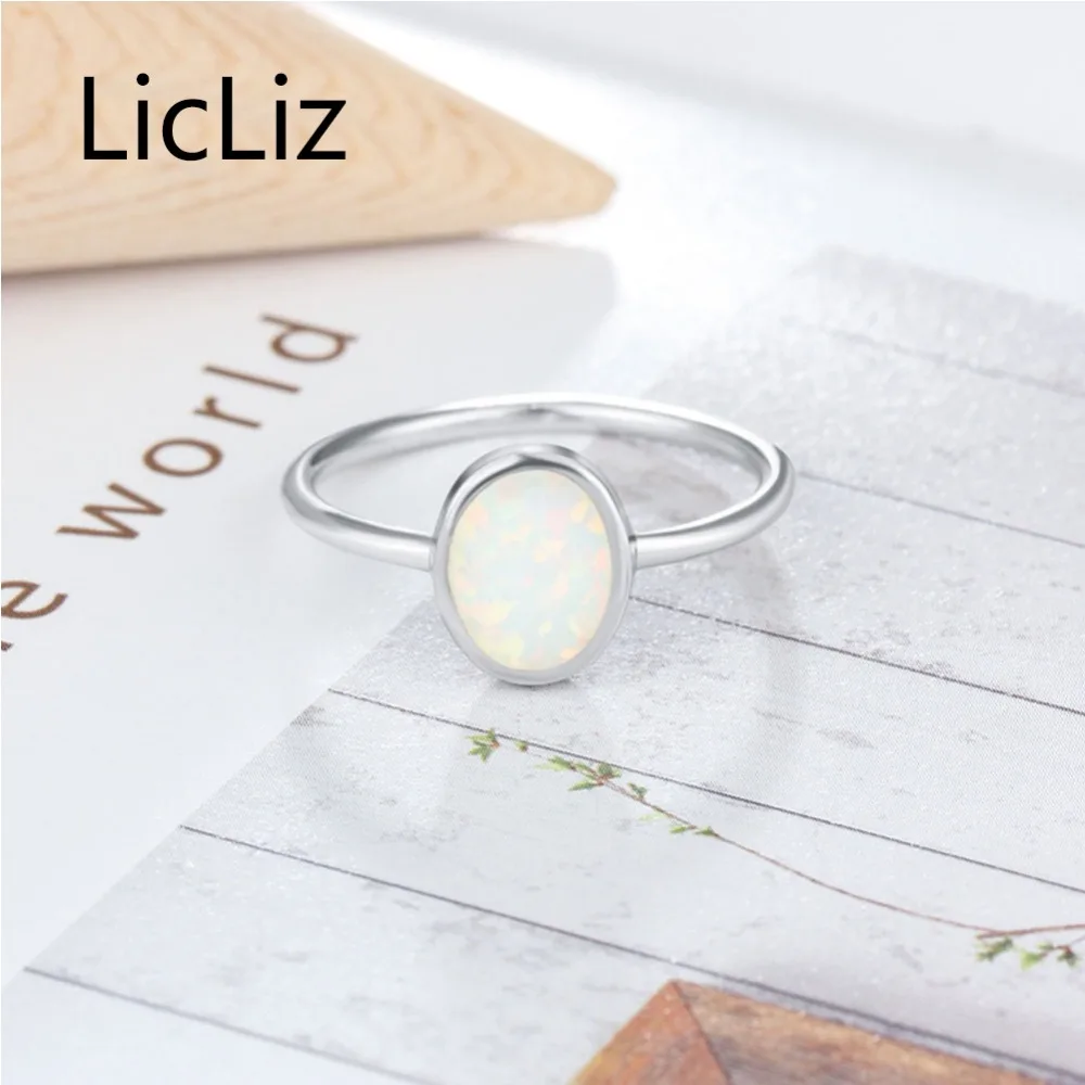 LicLiz 925 пробы серебро опал кольца для Для женщин белый Опаловый камень в форме овала кольцо ювелирные изделия миниатюрное хвостовик вечерние украшения знакомства подарки LR0708