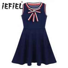 Детское школьное платье трапециевидной формы без рукавов, стразы, бант, вечерние платья, повседневная Летняя коллекция года, модное летнее платье-пачка