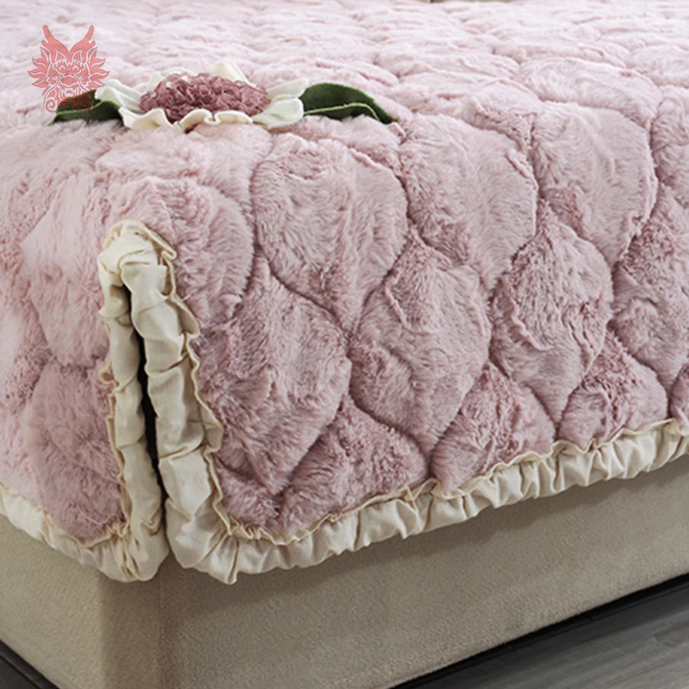 Современный бежевый розовый с цветочной аппликацией длинный мех Чехлы для диванов Плюшевые Чехлы мебель диванов канапе SP3842