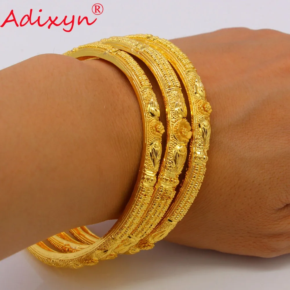 Adixyn India 3pcs Mix 7cm28inch Dubai Bangles For Women Gold Color 