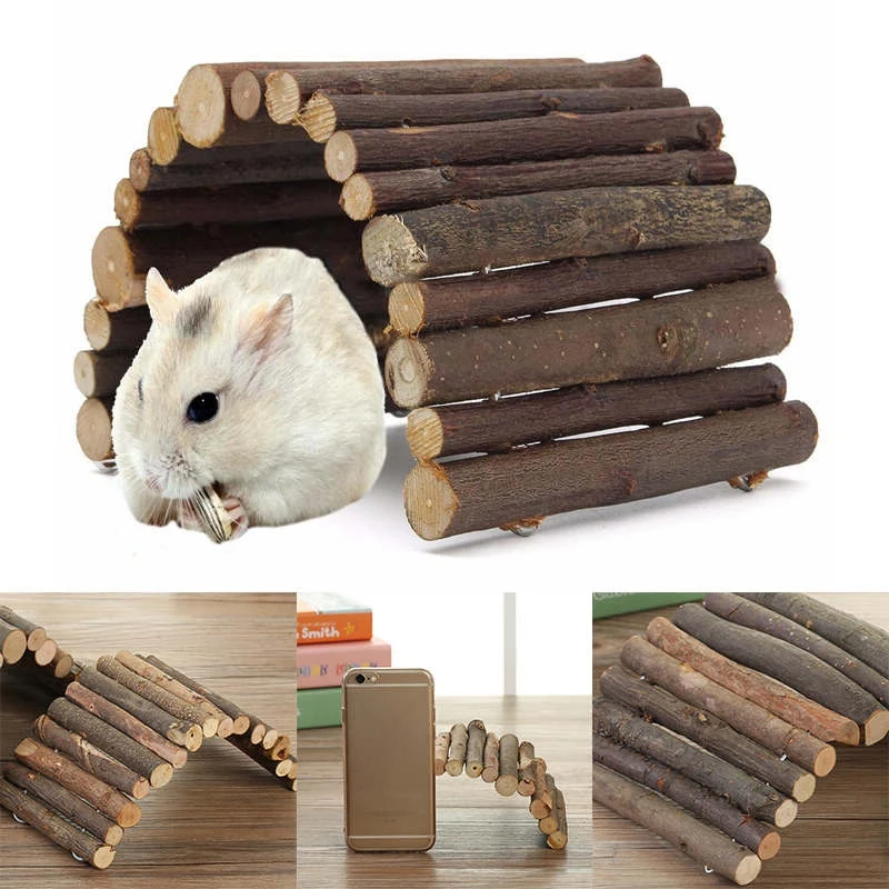Hot Sale Natural Wooden Hamster Hanging Ladder Bridge Toy Gerbit Rat