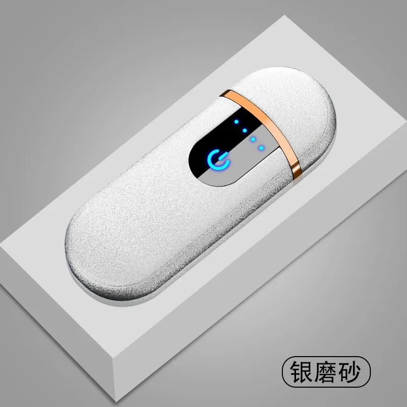 Silver matte Новинка, мини-зажигалка с сенсорным USB, Милая Тонкая электрическая зарядная зажигалка, перезаряжаемая зажигалка, металлические ветрозащитные мужские подарки - Цвет: Silver matte