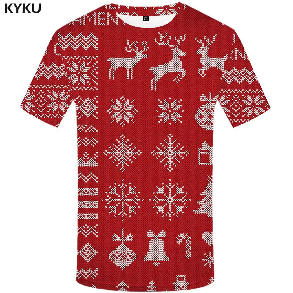 KYKU Рождественская Футболка мужская Рождественская рубашка с принтом винтажные футболки Повседневная футболка с рисунком лося красная одежда с принтом аниме с коротким рукавом в стиле панк-рок - Цвет: 3d T-shirt 01