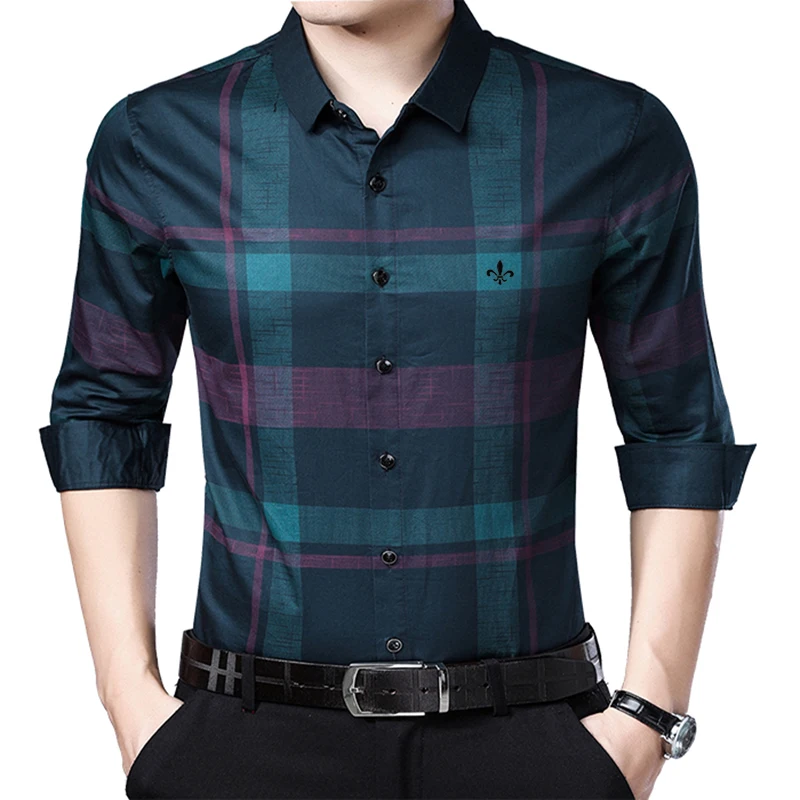 DUDALINA لي قميص 2019 الرجال منقوشة القطن اللباس قمصان الذكور عالية الجودة كم طويل سليم صالح الأعمال عارضة قميص camisa