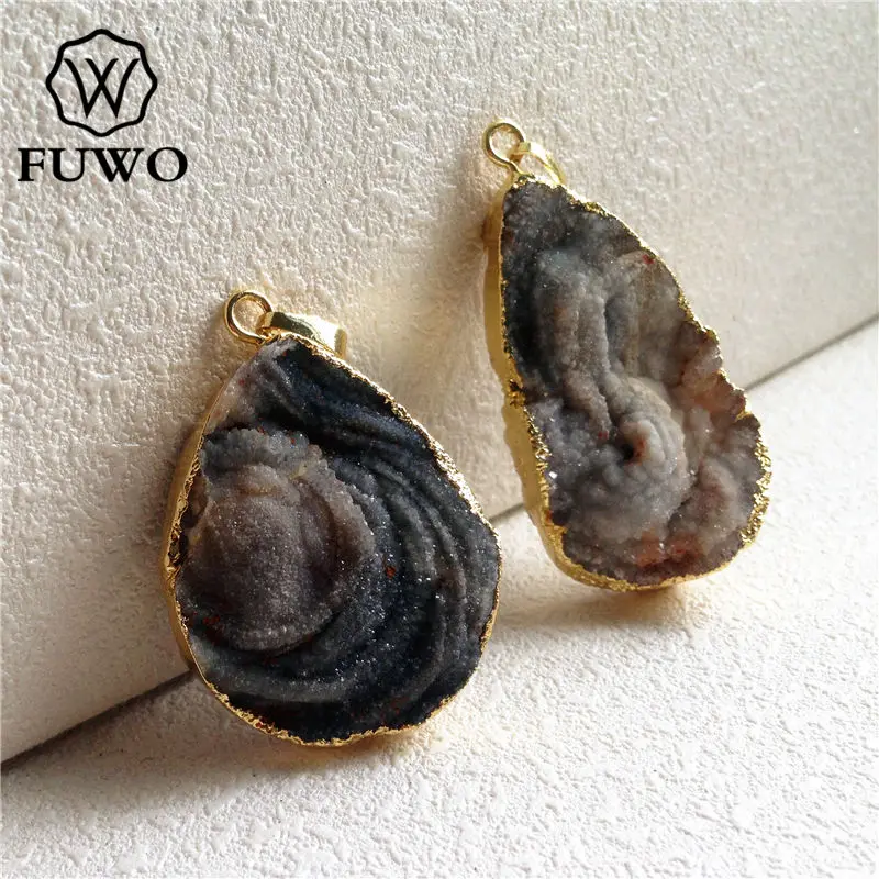 FUWO Free Shape Galaxy Stone Druzy Pendant,Gold Color Plated Raw Sun Agates Jewelry Accessories For Necklace Making PD132 5Pcs