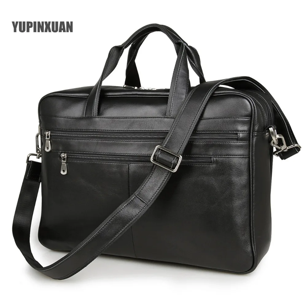 YUPINXUAN Europe Classical Black Cow Leather Travel Bags Men 17" Laptop