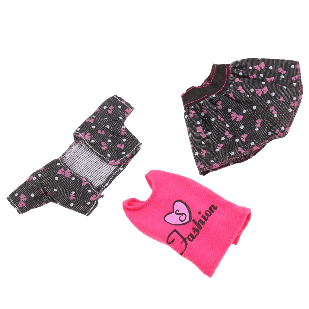 3Pcs Polka Dot Printed Doll Outfit Short Dress Suit for fashion Doll 28-30cm