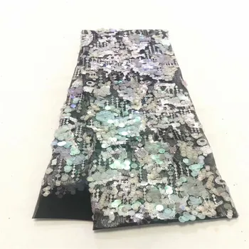 

2019 high quality French Nigerian sequins net lace,African tulle mesh sequence lace fabric for party dress 5yards/lot