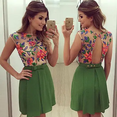 

2016 Sexy Women Sleeveless Sexy Short Mini Flower Dress Casual Backless Party Dress WHolesale