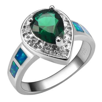 

Simulated Emerald With Blue Fire Opal 925 Sterling Silver Ring Beautiful Jewelry For Woman Size 6 7 8 9 10 R1450