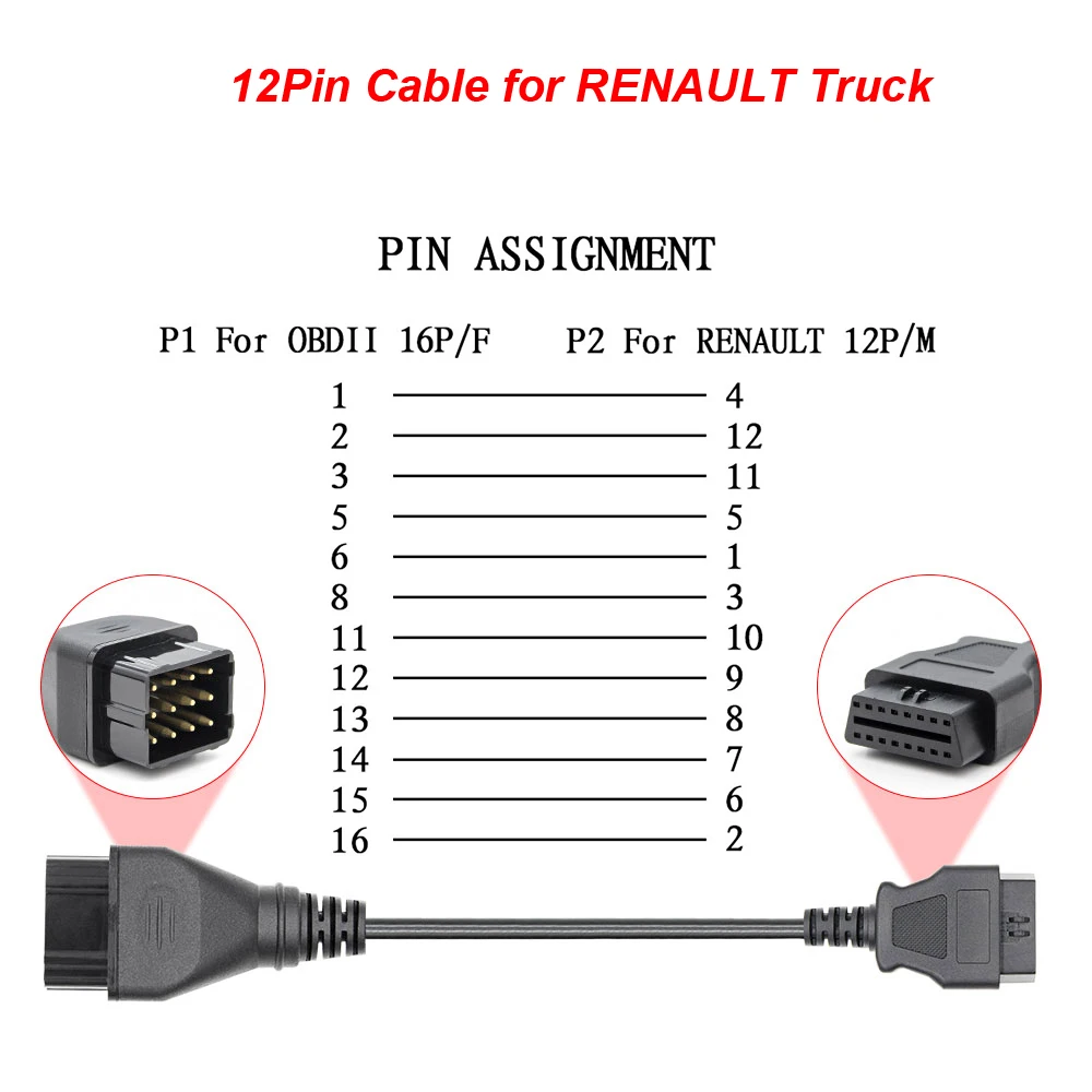 Удлинитель для грузовых кабелей Scania OBD OBD2 диагностический инструмент сканер разъем для Volvo для Renault/газ 12 Pin до 16 Pin - Цвет: 12Pin For Renault