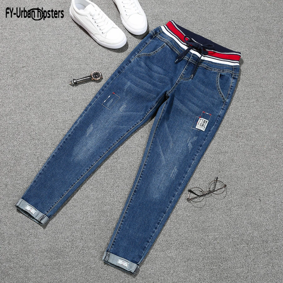 Stretch jeans mujer 2019 plus size lace up pants women jeans Large size denim elastic patch harlan cuff pencil femme jeans woman Stretch jeans mujer 2019 plus size lace up pants women jeans Large size denim elastic patch harlan cuff pencil femme jeans woman