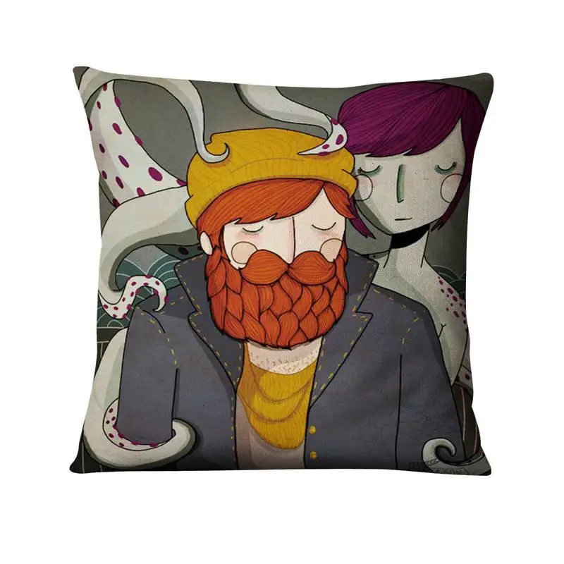 Simple Cartoon Illustration Printed Pillowcase Home Pillow Decoration Scandinavian Art Cushions Home Decor Sofa Throw Pillow 