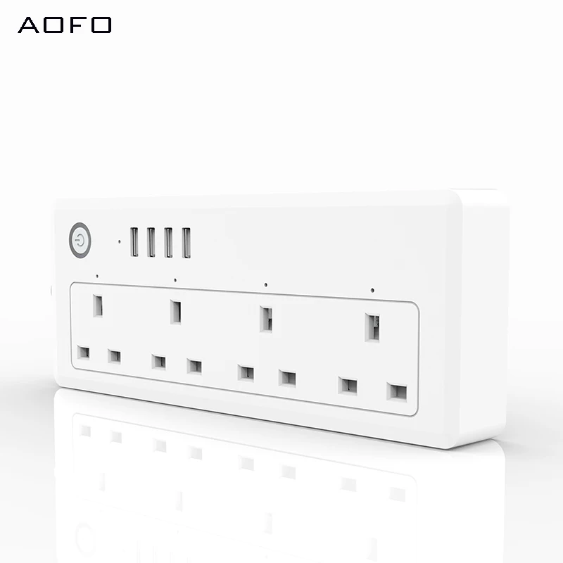 AOFO WiFi Power strip UK standard  100-240V 13A rated smart extension socket alexa and google home Tuya App USB