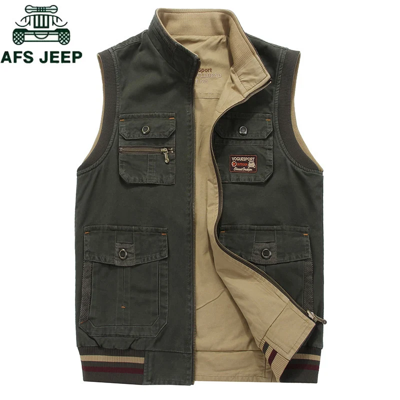 

AFS JEEP Plus Size 7XL 8XL 9XL Military Men Vest Cotton Casual Multi Pocket Vest Men Photographer Shooting Waistcoat Coat hombre