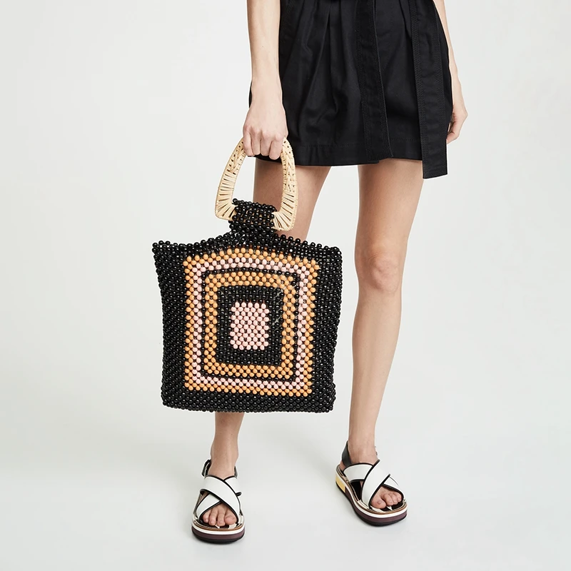 

FGGS-Round Acrylic Handbags Beads Shoulder Bags Summer Beach Bag