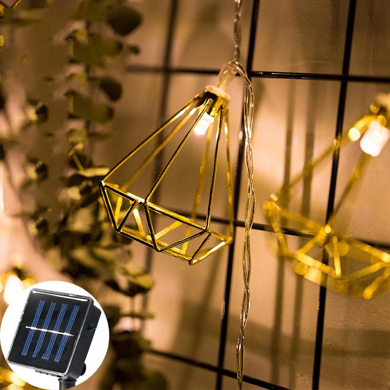 

Retro Gold Geometry Diamond Solar Lamp Power LED String Fairy Lights Solar Garlands Garden Christmas Decor For Outdoor luminaria