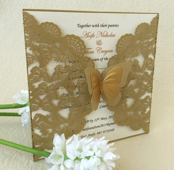 

Lace Wedding Invitation Cards, Pocket Wedding Invitations, Bridal Shower Invitation, Laser Cut Wedding Cards - Set of 50