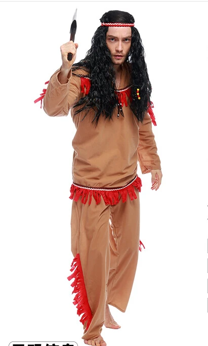 free shipping Halloween costume man savage cosplay costume brown free size