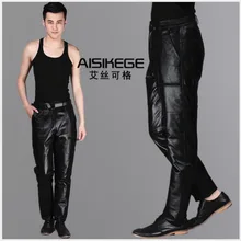 L-3XL, Зимние новые мужские штаны из натуральной кожи, утолщенные кожаные штаны, мотоциклетные штаны, костюмы певицы