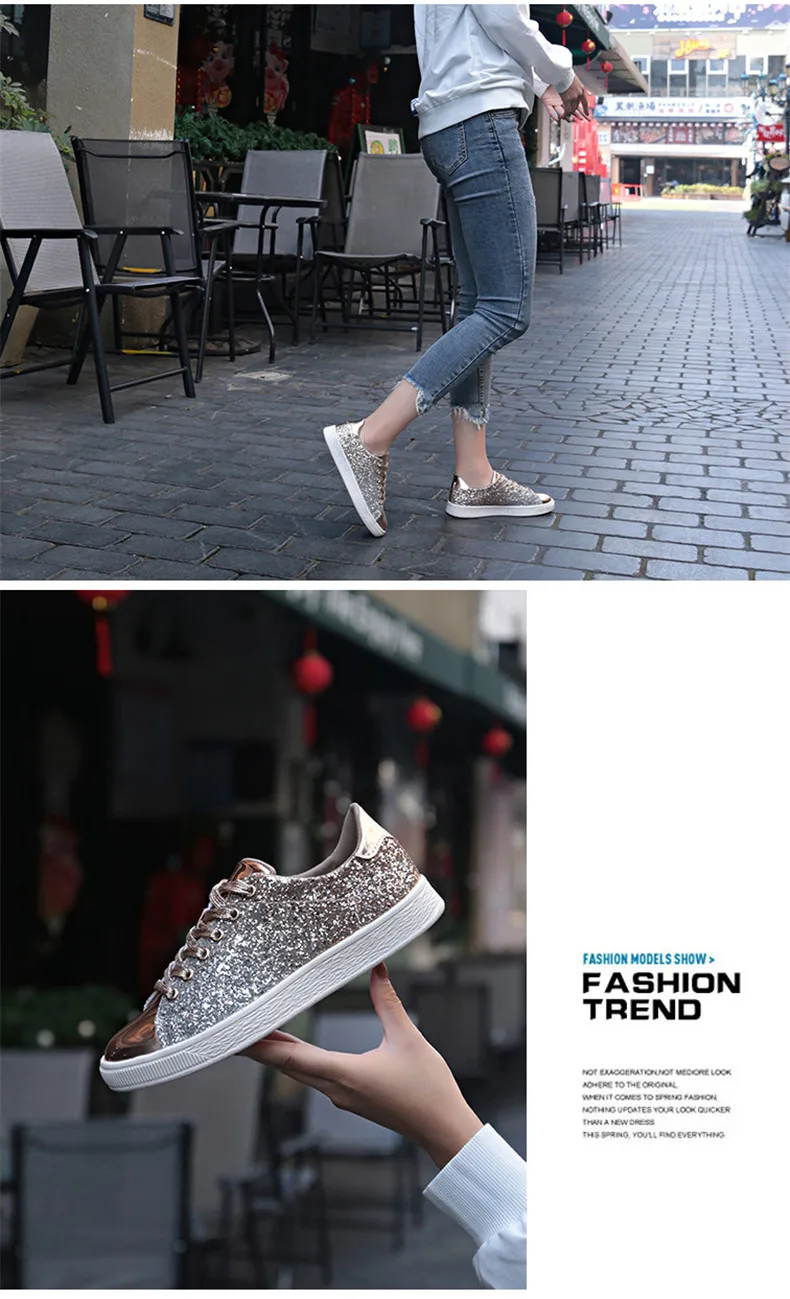  2019 New Fashion Spring Women Sneakers Casual Flat lace-Up Bling Glitter Shining Green Beautiful Vulcanized Shoes Woman (8)