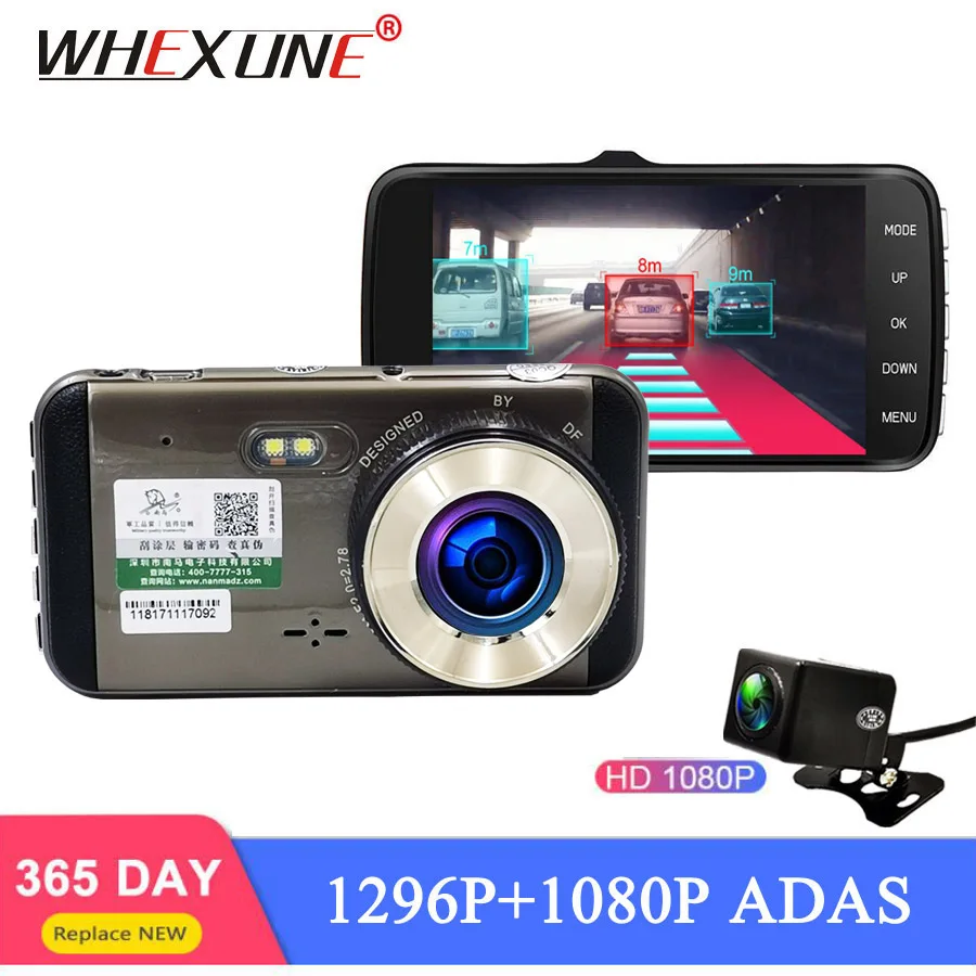 

WHEXUNE 4.0" IPS Car DVR Camera LDWS FCWS Full HD 1296P Dual Lens Car Video Recorder Registrator Night Vision Dash Cam Camcorder