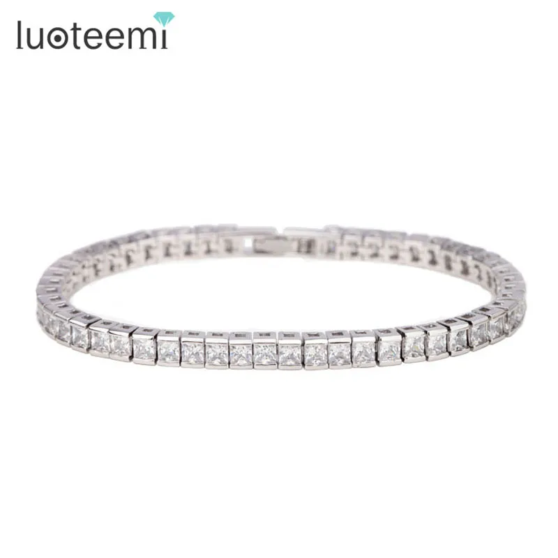 LUOTEEMI Brand Hot Selling Simple Style Full of Square Shape Cubic Zirconia Luxury Women Charm Bracelet Factory Wholesale Gift