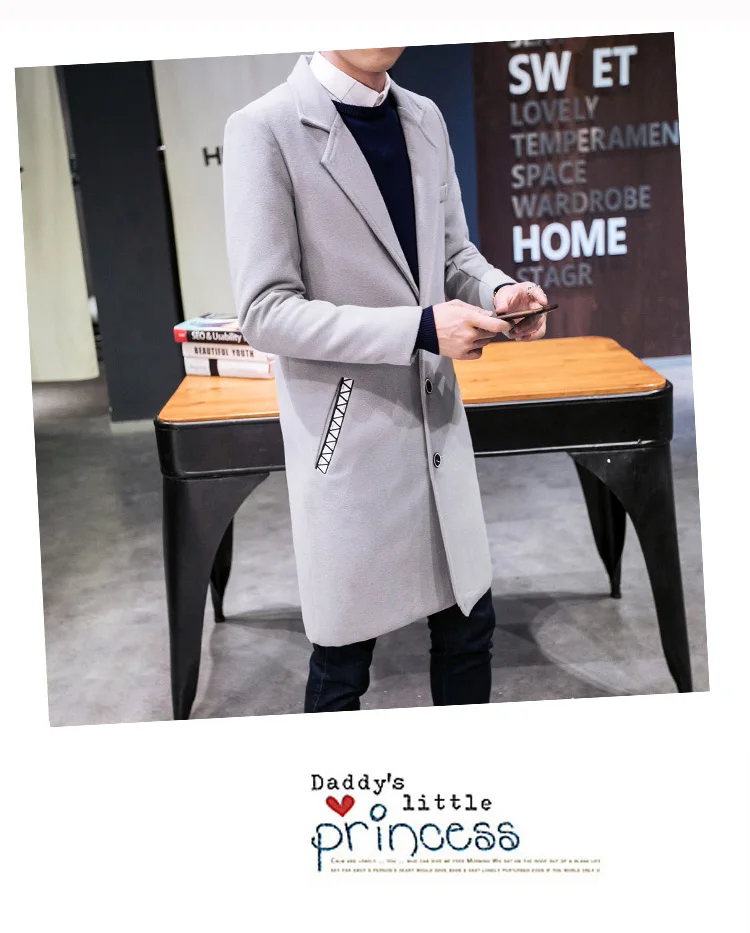 Осеннее и зимнее Новое мужское одноцветное шерстяное пальто, тонкий корейский Модный деловой длинный плащ, куртка большого размера 4XL 5XL