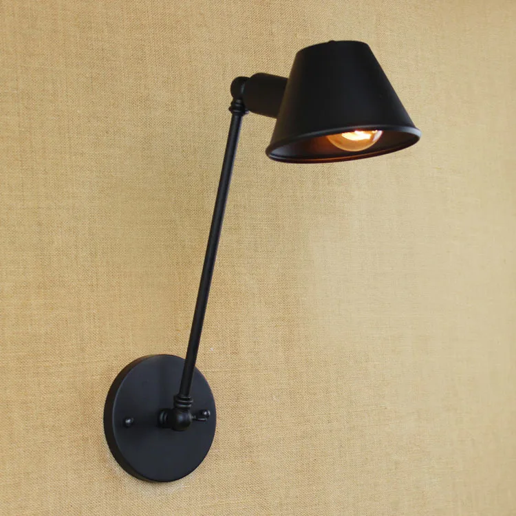 

Industrial style retro iron wall lamp metal lampshade swing Rock wall sconce for bedroom study Office room lighting fixture